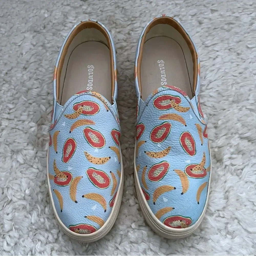 Soludos Womens Low Top Papaya Banana Slip On Platform Sneakers Blue Size 8